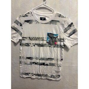 Hurley Youth Tropical Stripe T-Shirt White Palm Print With Chest Pocket Size L
